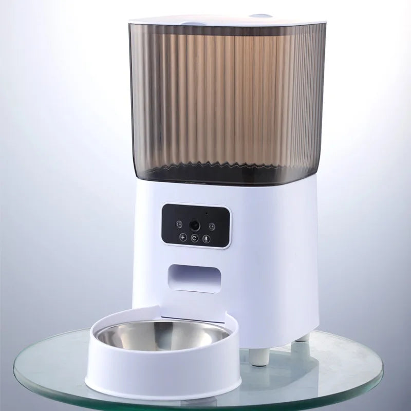 5L Smart Automatic Pet Feeder with Camera – Dual Bowls, HD Video, Voice Recording & App Control for Cats & Dogs