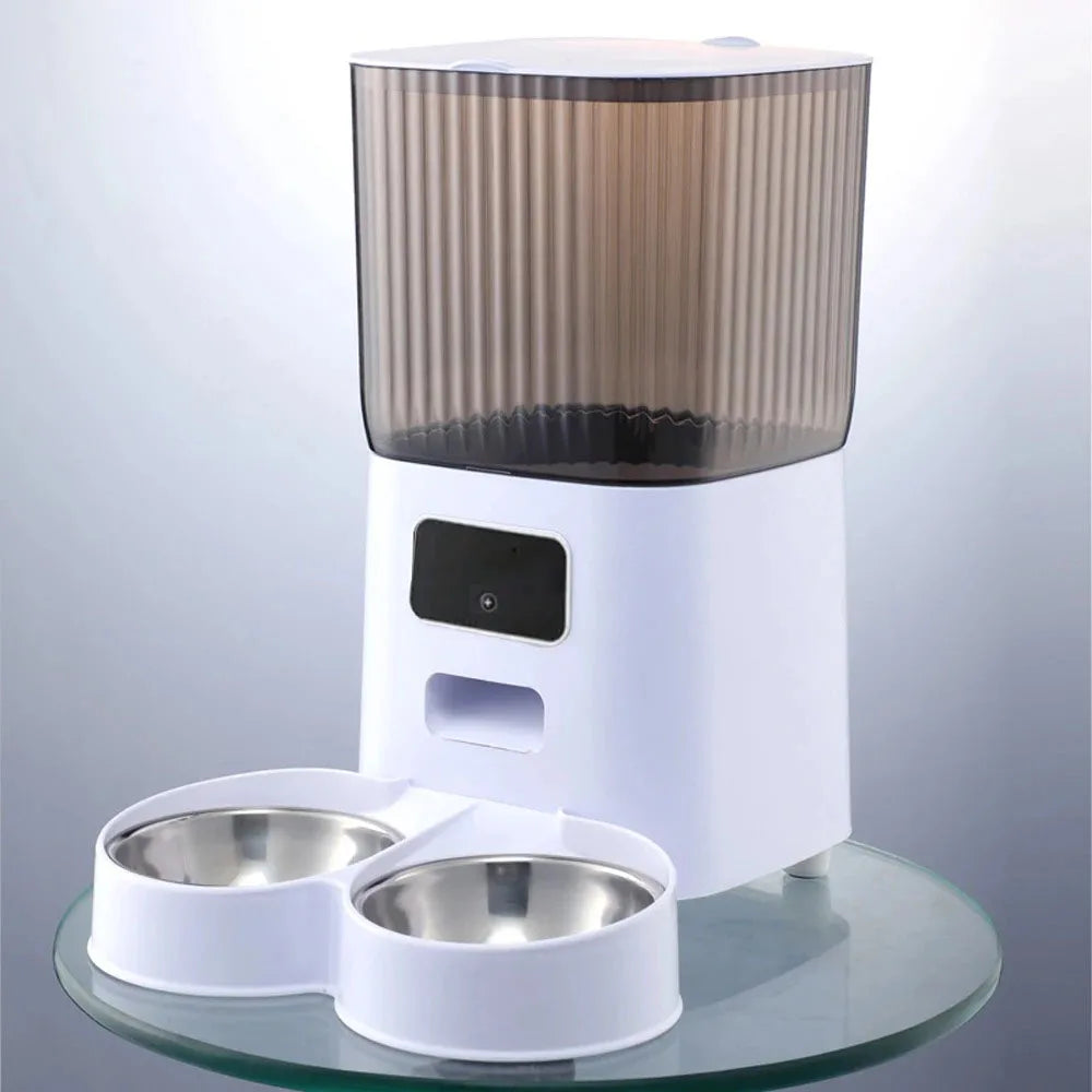 5L Smart Automatic Pet Feeder with Camera – Dual Bowls, HD Video, Voice Recording & App Control for Cats & Dogs