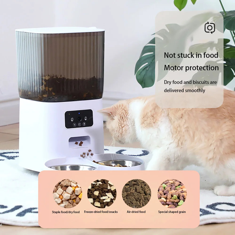 5L Smart Automatic Pet Feeder with Camera – Dual Bowls, HD Video, Voice Recording & App Control for Cats & Dogs