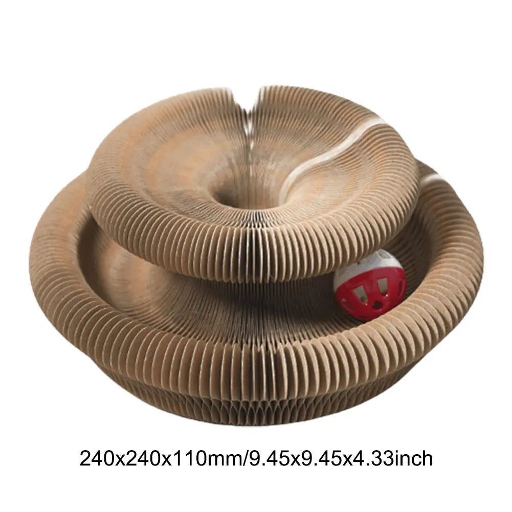 Magic Organ Foldable Cat Scratching Board – 2-in-1 Corrugated Scratcher & Tunnel Toy with Bell Ball