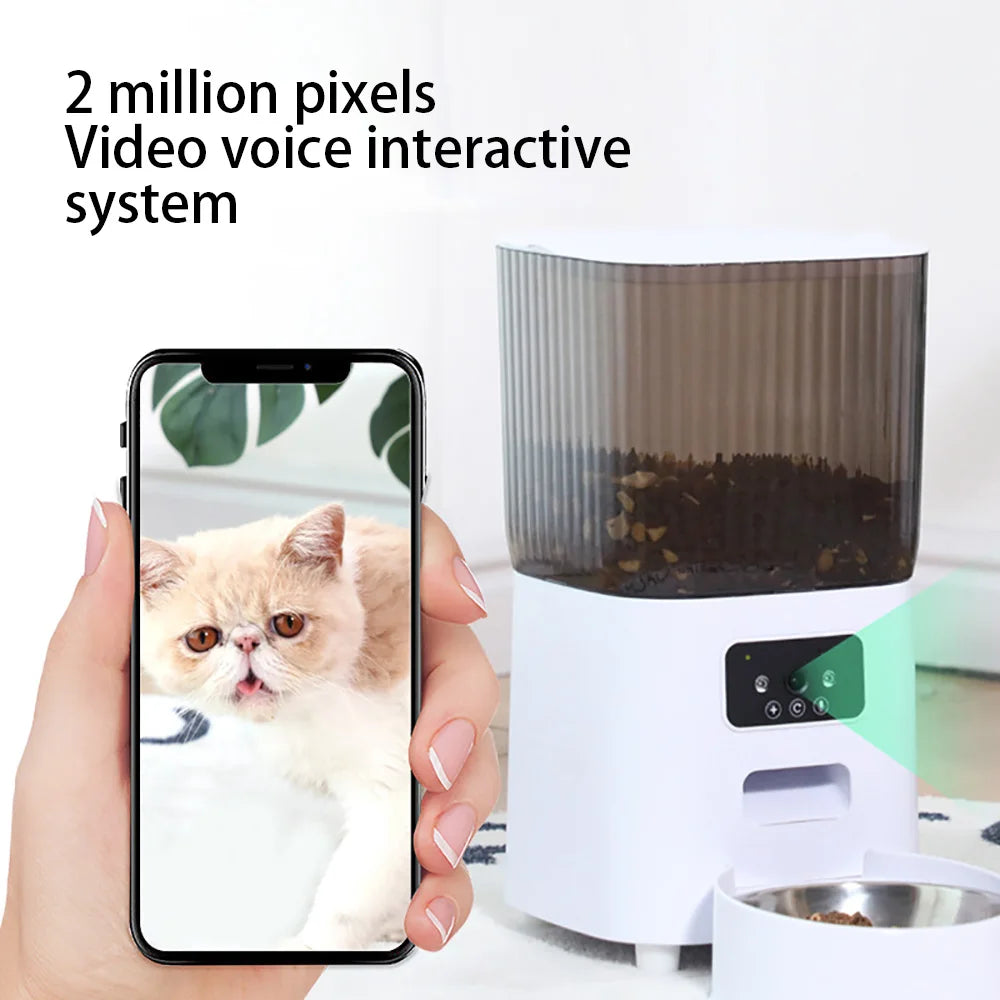 5L Smart Automatic Pet Feeder with Camera – Dual Bowls, HD Video, Voice Recording & App Control for Cats & Dogs