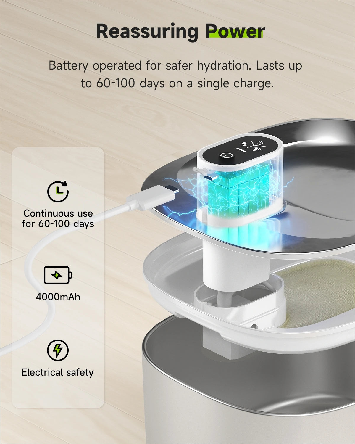 APETDOLA 4L Wireless Stainless Steel Cat Water Fountain with Motion Sensor & Rechargeable Batt