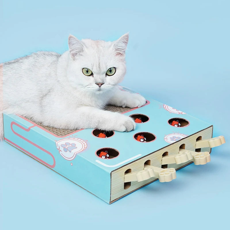 Interactive Whack-a-Mole Cat Scratching Board – Multifunctional Wooden Toy for Claw Grinding & Resting