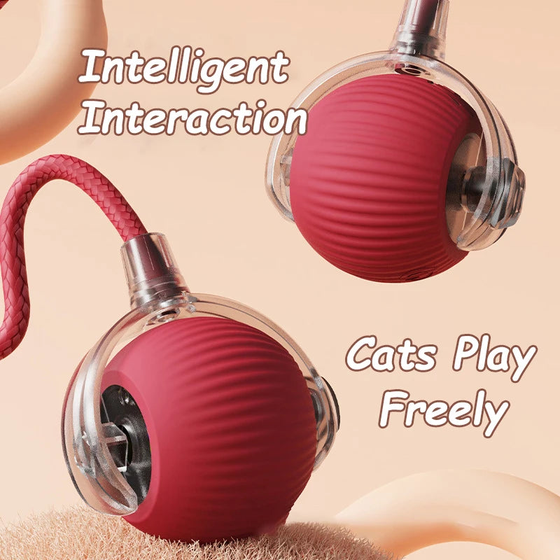 Smart Rolling Cat Ball – Rechargeable Interactive Pet Toy with Faux Tail & Motion Sensor