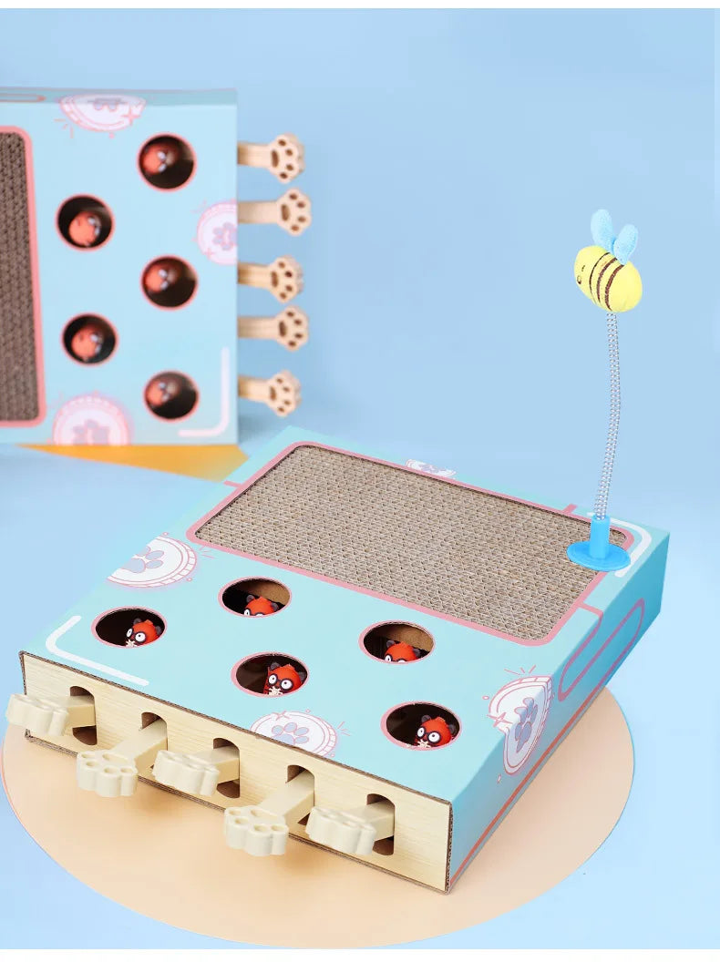 Interactive Whack-a-Mole Cat Scratching Board – Multifunctional Wooden Toy for Claw Grinding & Resting