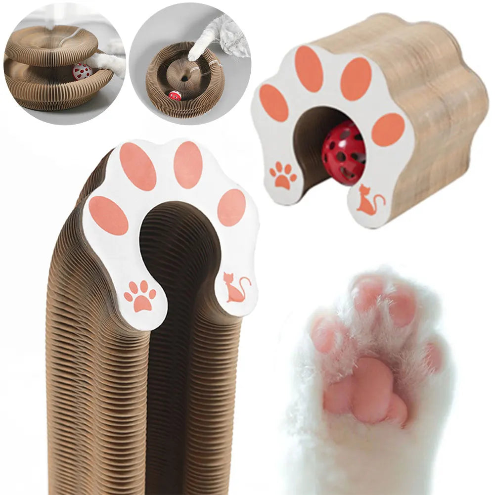Magic Organ Foldable Cat Scratching Board – 2-in-1 Corrugated Scratcher & Tunnel Toy with Bell Ball