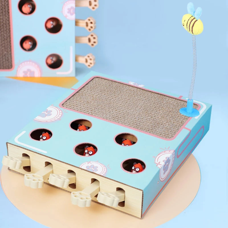 Interactive Whack-a-Mole Cat Scratching Board – Multifunctional Wooden Toy for Claw Grinding & Resting