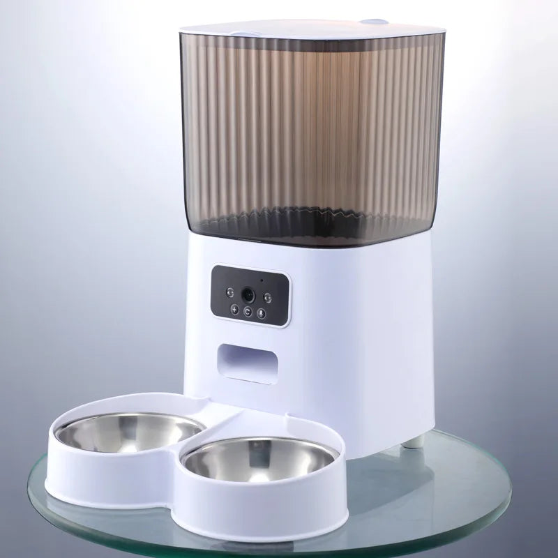 5L Smart Automatic Pet Feeder with Camera – Dual Bowls, HD Video, Voice Recording & App Control for Cats & Dogs