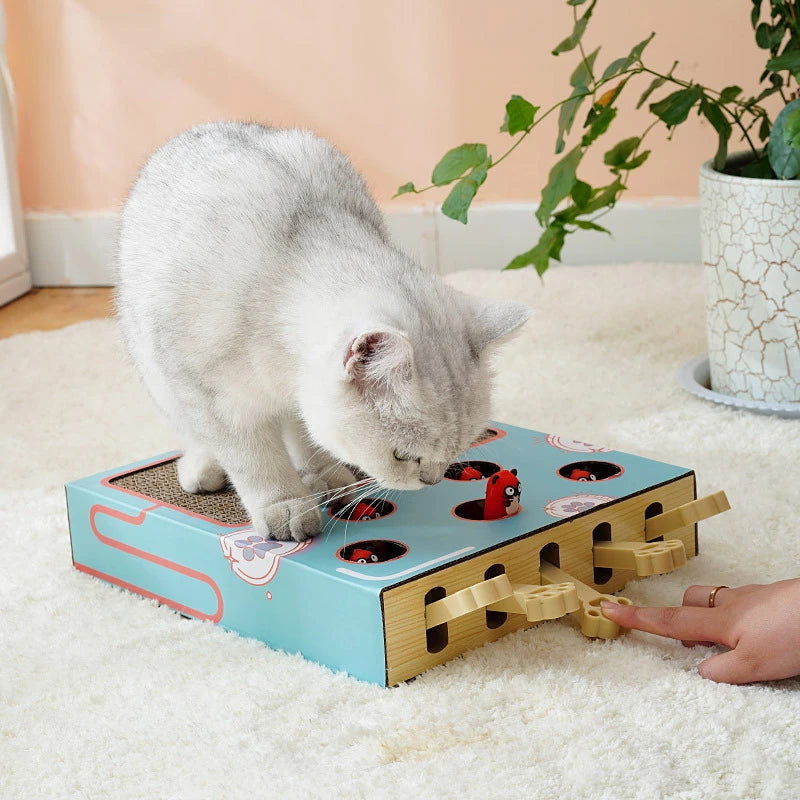 Interactive Whack-a-Mole Cat Scratching Board – Multifunctional Wooden Toy for Claw Grinding & Resting