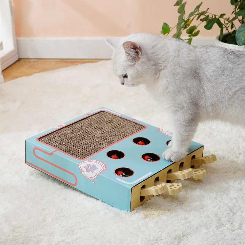 Interactive Whack-a-Mole Cat Scratching Board – Multifunctional Wooden Toy for Claw Grinding & Resting