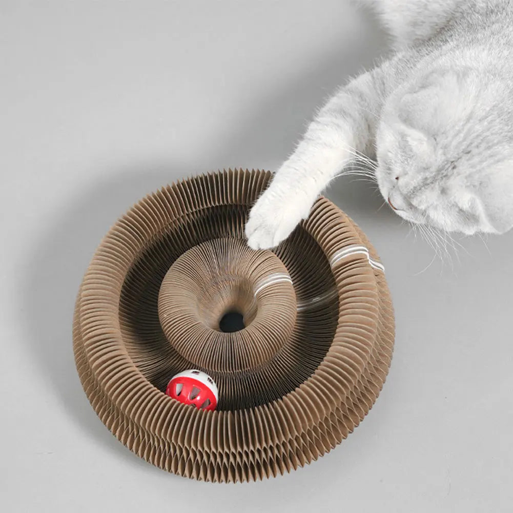 Magic Organ Foldable Cat Scratching Board – 2-in-1 Corrugated Scratcher & Tunnel Toy with Bell Ball