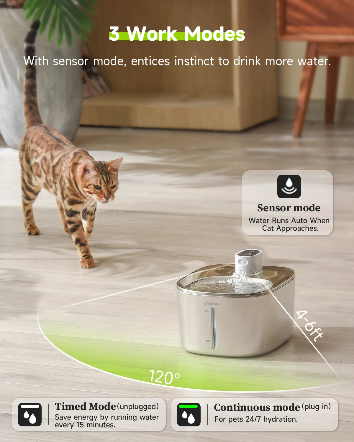 APETDOLA 4L Wireless Stainless Steel Cat Water Fountain with Motion Sensor & Rechargeable Batt