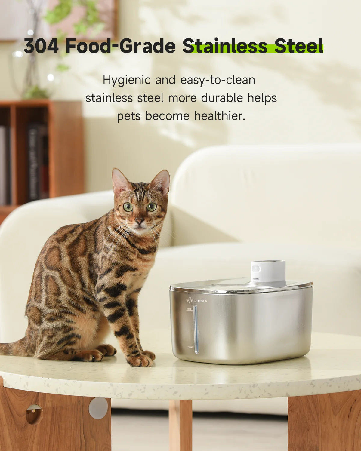 APETDOLA 4L Wireless Stainless Steel Cat Water Fountain with Motion Sensor & Rechargeable Batt