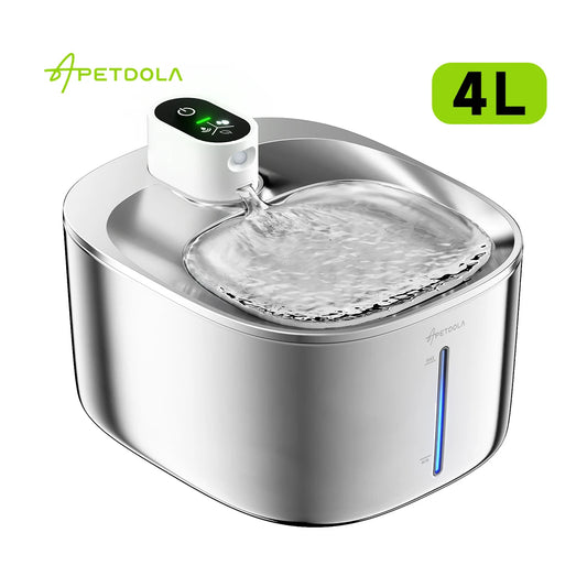 APETDOLA 4L Wireless Stainless Steel Cat Water Fountain with Motion Sensor & Rechargeable Batt