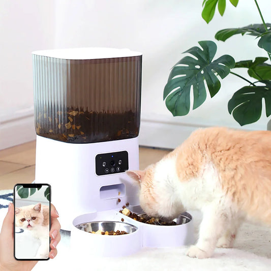 5L Smart Automatic Pet Feeder with Camera – Dual Bowls, HD Video, Voice Recording & App Control for Cats & Dogs