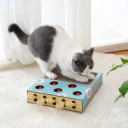 Interactive Whack-a-Mole Cat Scratching Board – Multifunctional Wooden Toy for Claw Grinding & Resting
